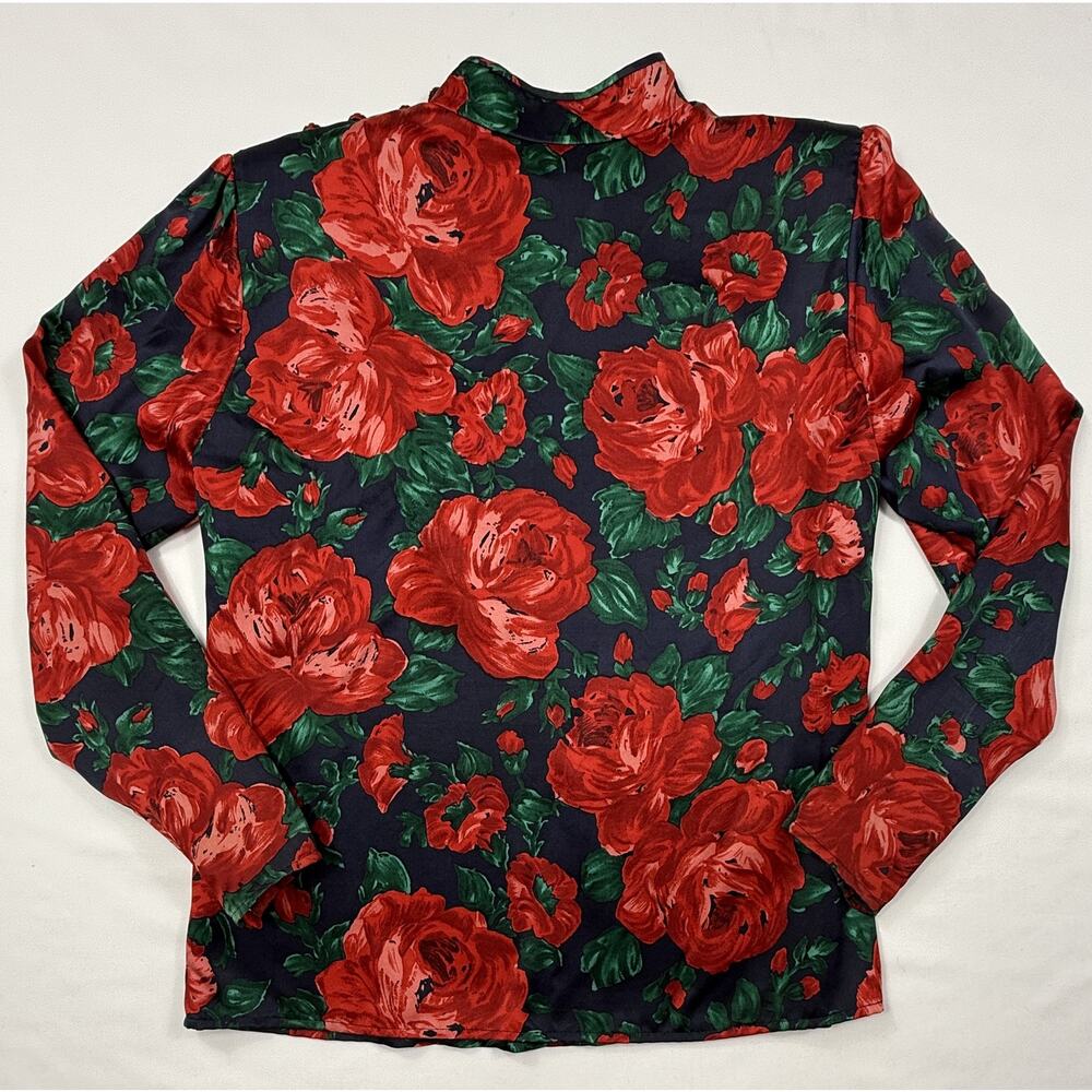 Vintage Carlisle 100% silk Floral print Sz 10 Blouse Red Roses long sleeve - Picture 7 of 11